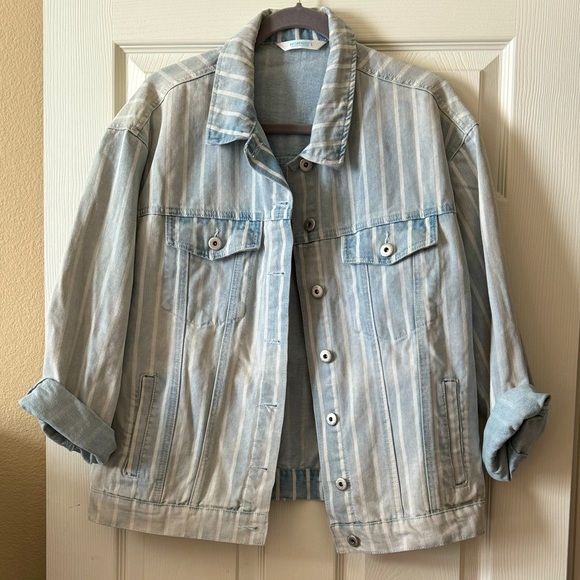 Striped Blue Denim Jacket by Highway Jeans in Size: Large - Picture 1 of 6